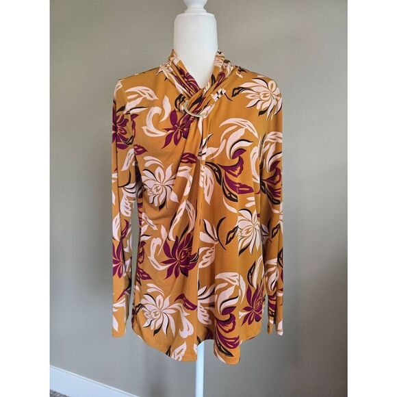 Liz Claiborne Top Sz L Ginger Floral - Picture 1 of 8